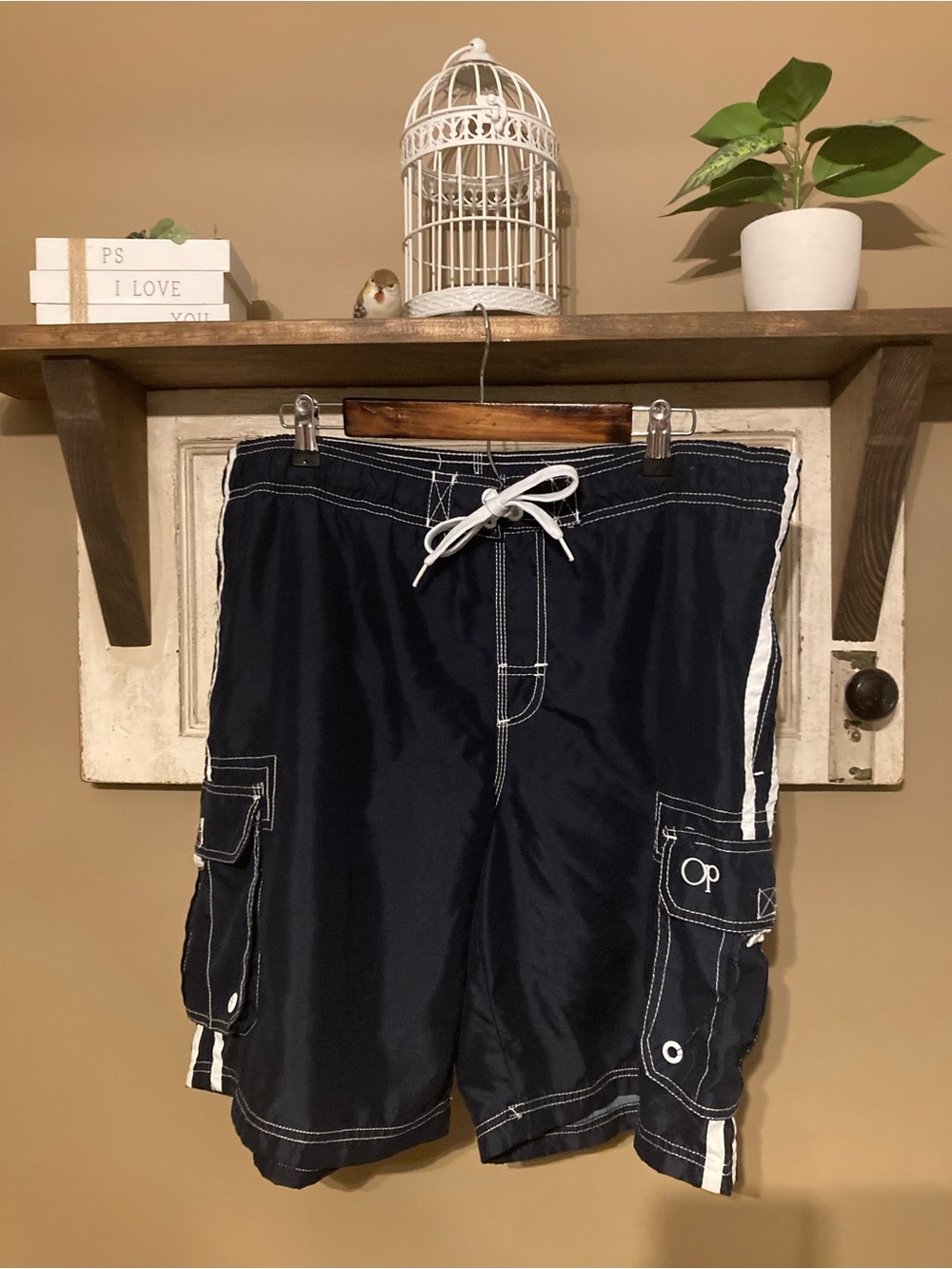 OP Navy Blue Swim Shorts with White Trim